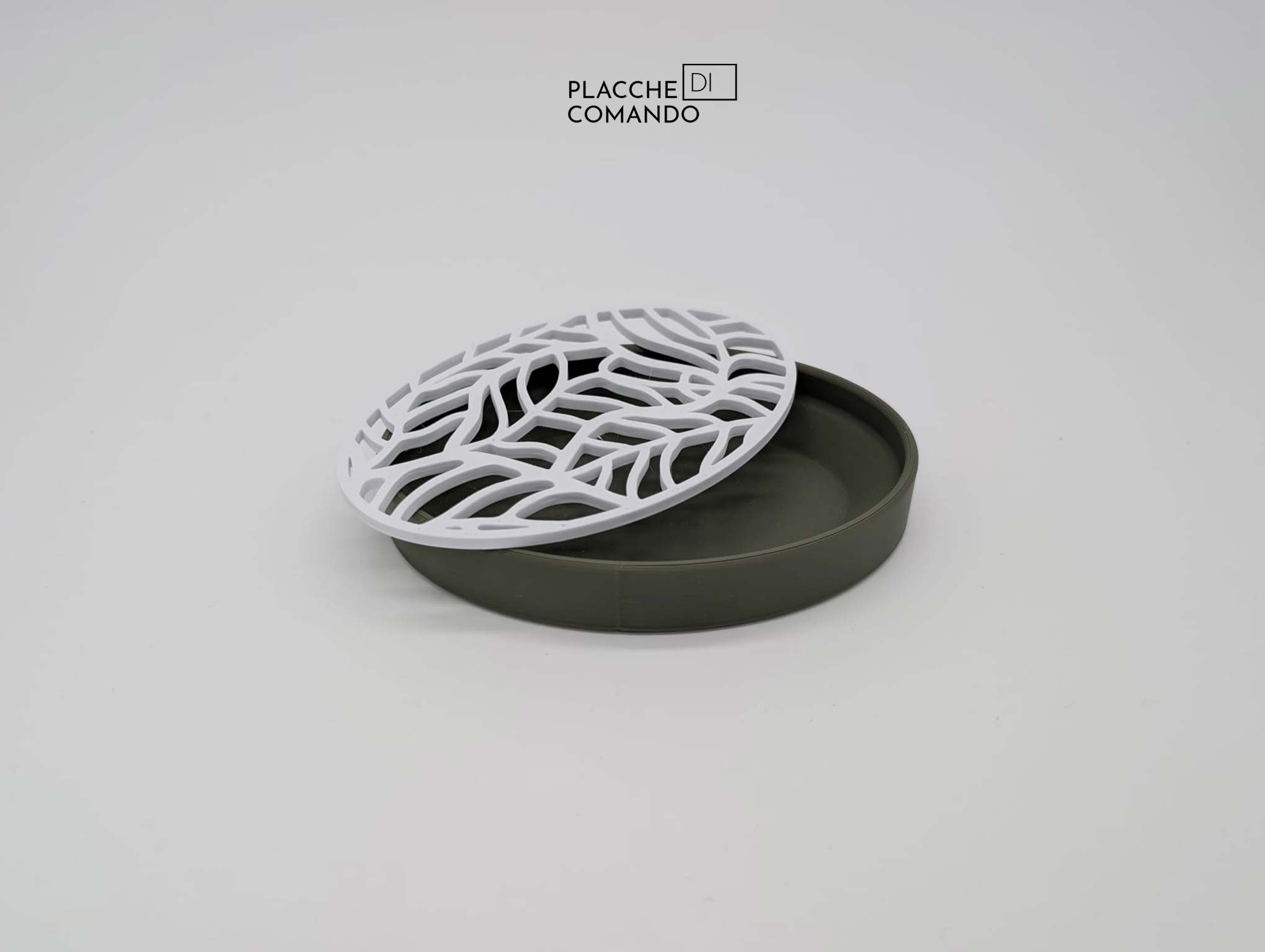 Porta sapone 3D verde oliva con griglia bianca a foglia